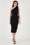 Desenli Slim Fit Midi Boy Tek Omuzlu Abiye Kadın Elbise 5866202 SİYAH