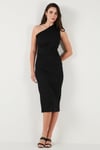 Desenli Slim Fit Midi Boy Tek Omuzlu Abiye Kadın Elbise 5866202 SİYAH