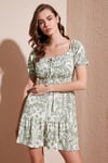 Desenli Slim Fit Önden Bağlamalı Mini Kadın Elbise 5865728 Olive