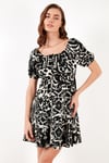 Desenli Slim Fit Önden Bağlamalı Mini Kadın Elbise 5865728 SİYAH