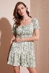 Desenli Slim Fit Önden Bağlamalı Mini Kadın Elbise 5865728 Olive
