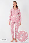 Desenli Standart Fit Düğmeli Polarlı Rahat Kışlık Kadın Pijama Takımı 6095617 PUDRA
