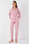 Desenli Standart Fit Düğmeli Polarlı Rahat Kışlık Kadın Pijama Takımı 6095617 PUDRA