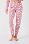 Desenli Standart Fit Düğmeli Polarlı Rahat Kışlık Kadın Pijama Takımı 6095617 PUDRA