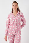Desenli Standart Fit Düğmeli Polarlı Rahat Kışlık Kadın Pijama Takımı 6095617 PUDRA