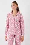 Desenli Standart Fit Düğmeli Polarlı Rahat Kışlık Kadın Pijama Takımı 6095617 PUDRA