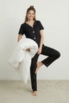 Desenli Standart Fit Kurdele Detaylı Kısa Kollu Kadın Pijama Takımı 6091435 SİYAH-BEYAZ