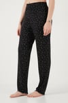 Desenli Standart Fit Kurdele Detaylı Kısa Kollu Kadın Pijama Takımı 6091435 SİYAH-BEYAZ