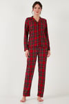 Desenli Yumuşak Dokulu Regular Fit Apaş Yaka Beli Lastikli Rahat Kadın Pijama Takımı 65720501 KIRMIZI-YEŞİL