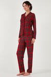 Desenli Yumuşak Dokulu Regular Fit Apaş Yaka Beli Lastikli Rahat Kadın Pijama Takımı 65720501 KIRMIZI-YEŞİL