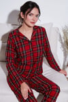 Desenli Yumuşak Dokulu Regular Fit Apaş Yaka Beli Lastikli Rahat Kadın Pijama Takımı 65720501 KIRMIZI-YEŞİL