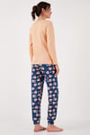 Desenli Yumuşak Dokulu Regular Fit Beli Lastikli Bisiklet Yaka Rahat Kadın Pijama Takımı 65714101 ŞEFTALİ