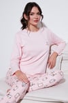 Desenli Yumuşak Dokulu Regular Fit Beli Lastikli Bisiklet Yaka Rahat Kadın Pijama Takımı 65714101 AÇIK PEMBE