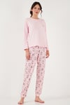 Desenli Yumuşak Dokulu Regular Fit Beli Lastikli Bisiklet Yaka Rahat Kadın Pijama Takımı 65714101 AÇIK PEMBE