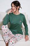 Desenli Yumuşak Dokulu Regular Fit Beli Lastikli Bisiklet Yaka Rahat Kadın Pijama Takımı 65714101 YEŞİL