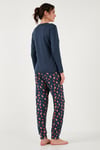 Desenli Yumuşak Dokulu Regular Fit Beli Lastikli Bisiklet Yaka Rahat Kadın Pijama Takımı 65714101 LACİVERT