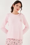 Desenli Yumuşak Dokulu Regular Fit Beli Lastikli Bisiklet Yaka Rahat Kadın Pijama Takımı 65714101 AÇIK PEMBE