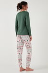 Desenli Yumuşak Dokulu Regular Fit Beli Lastikli Bisiklet Yaka Rahat Kadın Pijama Takımı 65714101 YEŞİL