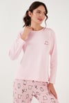 Desenli Yumuşak Dokulu Regular Fit Beli Lastikli Bisiklet Yaka Rahat Kadın Pijama Takımı 65714101 AÇIK PEMBE