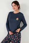 Desenli Yumuşak Dokulu Regular Fit Beli Lastikli Bisiklet Yaka Rahat Kadın Pijama Takımı 65714101 LACİVERT