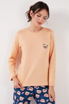Desenli Yumuşak Dokulu Regular Fit Beli Lastikli Bisiklet Yaka Rahat Kadın Pijama Takımı 65714101 ŞEFTALİ
