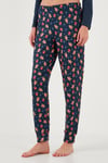 Desenli Yumuşak Dokulu Regular Fit Beli Lastikli Bisiklet Yaka Rahat Kadın Pijama Takımı 65714101 LACİVERT