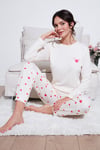 Desenli Yumuşak Dokulu Regular Fit Beli Lastikli Bisiklet Yaka Rahat Kadın Pijama Takımı 65714101 EKRU