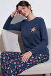 Desenli Yumuşak Dokulu Regular Fit Beli Lastikli Bisiklet Yaka Rahat Kadın Pijama Takımı 65714101 LACİVERT