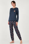 Desenli Yumuşak Dokulu Regular Fit Beli Lastikli Bisiklet Yaka Rahat Kadın Pijama Takımı 65714101 LACİVERT