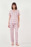 Desenli Yumuşak Dokulu Regular Fit Düğmeli Kısa Kollu Kadın Pijama Takımı 65750101Y PUDRA