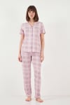 Desenli Yumuşak Dokulu Regular Fit Düğmeli Kısa Kollu Kadın Pijama Takımı 65750101Y PUDRA