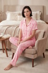 Desenli Yumuşak Dokulu Regular Fit Düğmeli Kısa Kollu Kadın Pijama Takımı 65750101Y AÇIK PEMBE