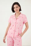 Desenli Yumuşak Dokulu Regular Fit Düğmeli Kısa Kollu Kadın Pijama Takımı 65750101Y AÇIK PEMBE