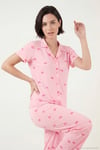 Desenli Yumuşak Dokulu Regular Fit Düğmeli Kısa Kollu Kadın Pijama Takımı 65750101Y AÇIK PEMBE
