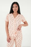 Desenli Yumuşak Dokulu Regular Fit Düğmeli Kısa Kollu Kadın Pijama Takımı 65750101Y SOMON