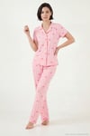 Desenli Yumuşak Dokulu Regular Fit Düğmeli Kısa Kollu Kadın Pijama Takımı 65750101Y AÇIK PEMBE