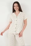 Desenli Yumuşak Dokulu Regular Fit Düğmeli Kısa Kollu Kadın Pijama Takımı 65750101Y EKRU-YEŞİL