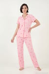 Desenli Yumuşak Dokulu Regular Fit Düğmeli Kısa Kollu Kadın Pijama Takımı 65750101Y AÇIK PEMBE