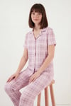 Desenli Yumuşak Dokulu Regular Fit Düğmeli Kısa Kollu Kadın Pijama Takımı 65750101Y PUDRA