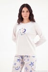 Desenli Yumuşak Dokulu Uzun Kollu Kadın Pijama Takımı 65750155 KREM