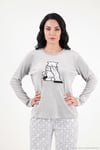 Desenli Yumuşak Dokulu Uzun Kollu Kadın Pijama Takımı 6575016 GRİ