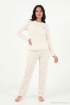 Desenli Yumuşak Dokulu Uzun Kollu Kadın Pijama Takımı 6575020 KREM