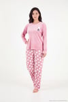 Desenli Yumuşak Dokulu Uzun Kollu Kadın Pijama Takımı 65750155 PUDRA