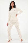 Desenli Yumuşak Dokulu Uzun Kollu Kadın Pijama Takımı 6575020 KREM