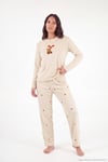 Desenli Yumuşak Dokulu Uzun Kollu Kadın Pijama Takımı 65750155 BEJ