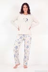 Desenli Yumuşak Dokulu Uzun Kollu Kadın Pijama Takımı 65750155 KREM