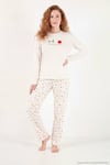 Desenli Yumuşak Dokulu Uzun Kollu Kadın Pijama Takımı 6575016 KREM
