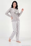 Desenli Yumuşak Dokulu Uzun Kollu Kadın Pijama Takımı 6575016 GRİ