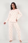 Desenli Yumuşak Dokulu Uzun Kollu Kadın Pijama Takımı 6575020 EKRU
