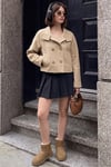 Dik Yaka Düğmeli Kısa Kadın Kaşe Mont 611AW115 CAMEL